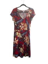 Lascana Venus Red Tropical Floral Dress Medium Fit N Flare Hawaiian #5695