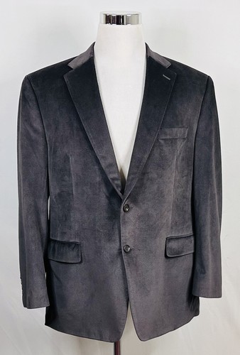Chaps 46R Sport Coat Gray Herringbone Two Button Lined Vented 100% Polyester - Picture 2 of 8