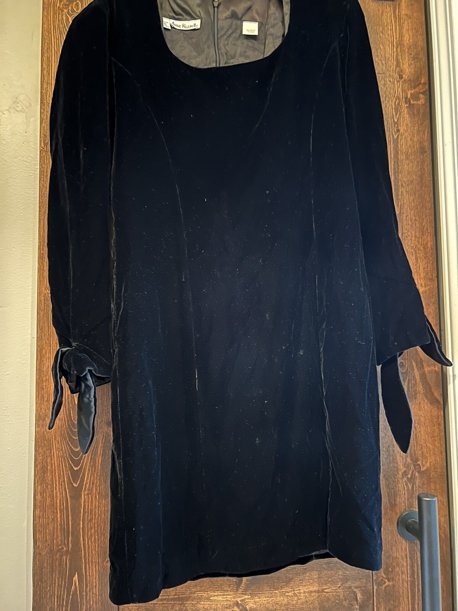 vintage 80s 90s Y2K anne klein II Black velvet dress long sleeve dress  Retro 4 | eBay