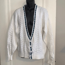 Vtg 90s American Eagle Outfitters white cotton pattern knit cardigan sweater