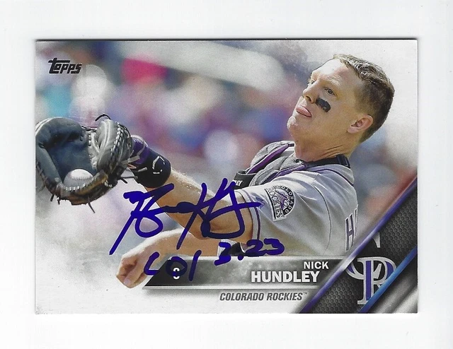 Autographed  Nick Hundley Colorado Rockies 2016 Topps  card #289 w/ COA