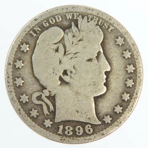 1896 O US Barber Quarter Twenty Five 25 Cent Coin Full Rim & Lettering Coin