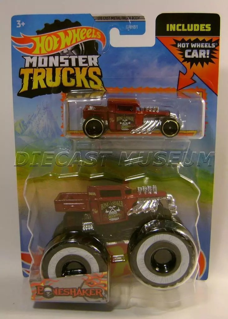 Hot Wheels Monster Trucks Bone Shaker with Crushable Car New Sealed GJG98