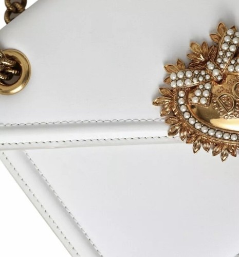DOLCE &GABBANA Handbag White Gold Leather Devotion Shoulder Clutch Crossbody Bag - Picture 5 of 9
