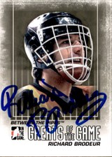 Richard Brodeur Signed Auto 2009-10 BTP Between The Pipes card Vancouver Canucks