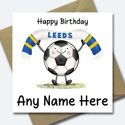 THE CARDS MAN Personalised Leeds Birthday Card - Son Nephew Grandson Dad Football Card