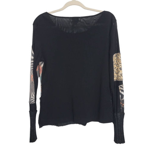 Top maglia patchwork Talk Of The Walk vintage anni 90 taglia L nero nylon lana perline trasparente - Foto 2 di 6