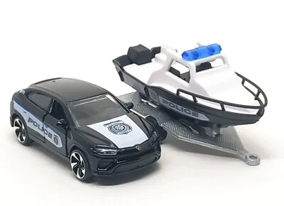 Majorette Lamborghini Urus + Boat Trailer Police Force Team Black 3" no Package - Image 1 of 4