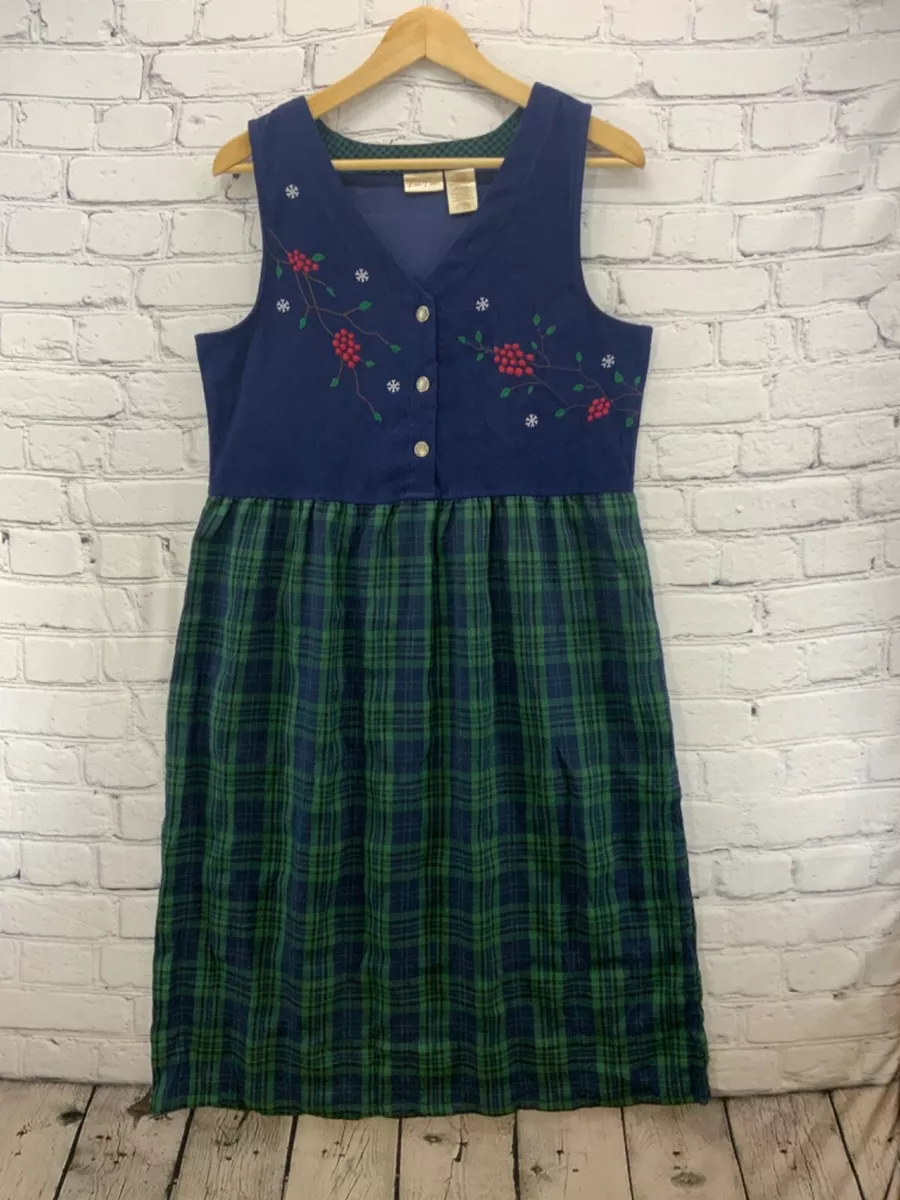 Bobbie Brooks Dress Jumper Womens S Small Holiday Plaid Sleeveless  Embroidered