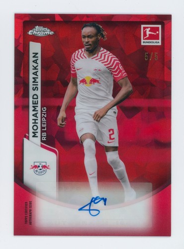 2023-24 Mohamed Simakan Topps Chrome Sapphire Red Autographed Card 5/5