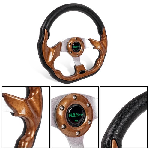 13“ Universal Mahogany Auto Car/Golf Cart Steering Wheel with Horn Button - Picture 9 of 10