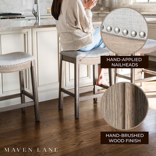 Maven Lane Adrien Backless Saddle Kitchen Counter Stool, Reclaimed Oak - Picture 2 of 6