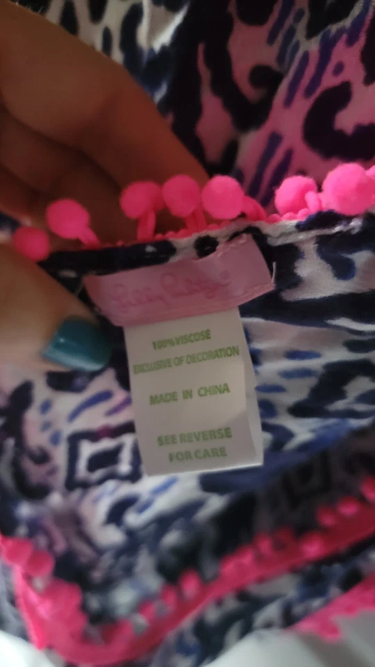 Bufanda Lilly Pulitzer Resort Infinity azul/blanco rosa pompón flecos Foto 2 de 3