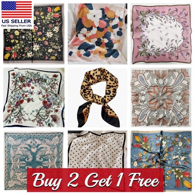 Square Satin Scarf Silk Feel Neckerchief Head Neck Wrap Floral Bandanna 27''x27''