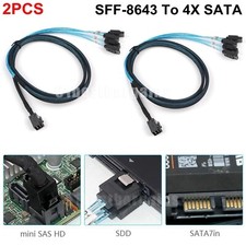 2x Mini SAS SFF-8643 to 4 SATA 7pin hard disk 6Gbps data Server Raid Cable 1m US