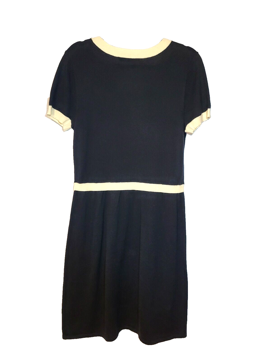Alex Marie Black Knit Cream Trim Gold Buttons Dress Medium Preppy Old Money  | eBay