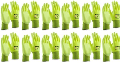 12 PR. PIP 34-874FY MaxiFlex Ultimate HI VIS Micro Foam Nitrile Grip WORK GLOVES