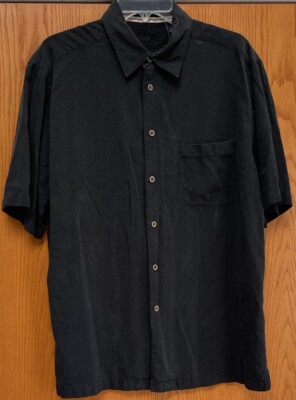 cotton reel dress shirts Cotton Reel Shirt Men's Large 100% Silk Textured Short Sleeve Black