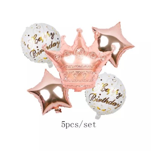 5pcs Large Rose Gold Crown Princess Air Helium Foil Balloon Party Decor - 第 1/5 張圖片