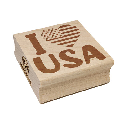 I Heart Flag USA Patriotic Fourth of July Square Rubber Stamp Stamping Crafting