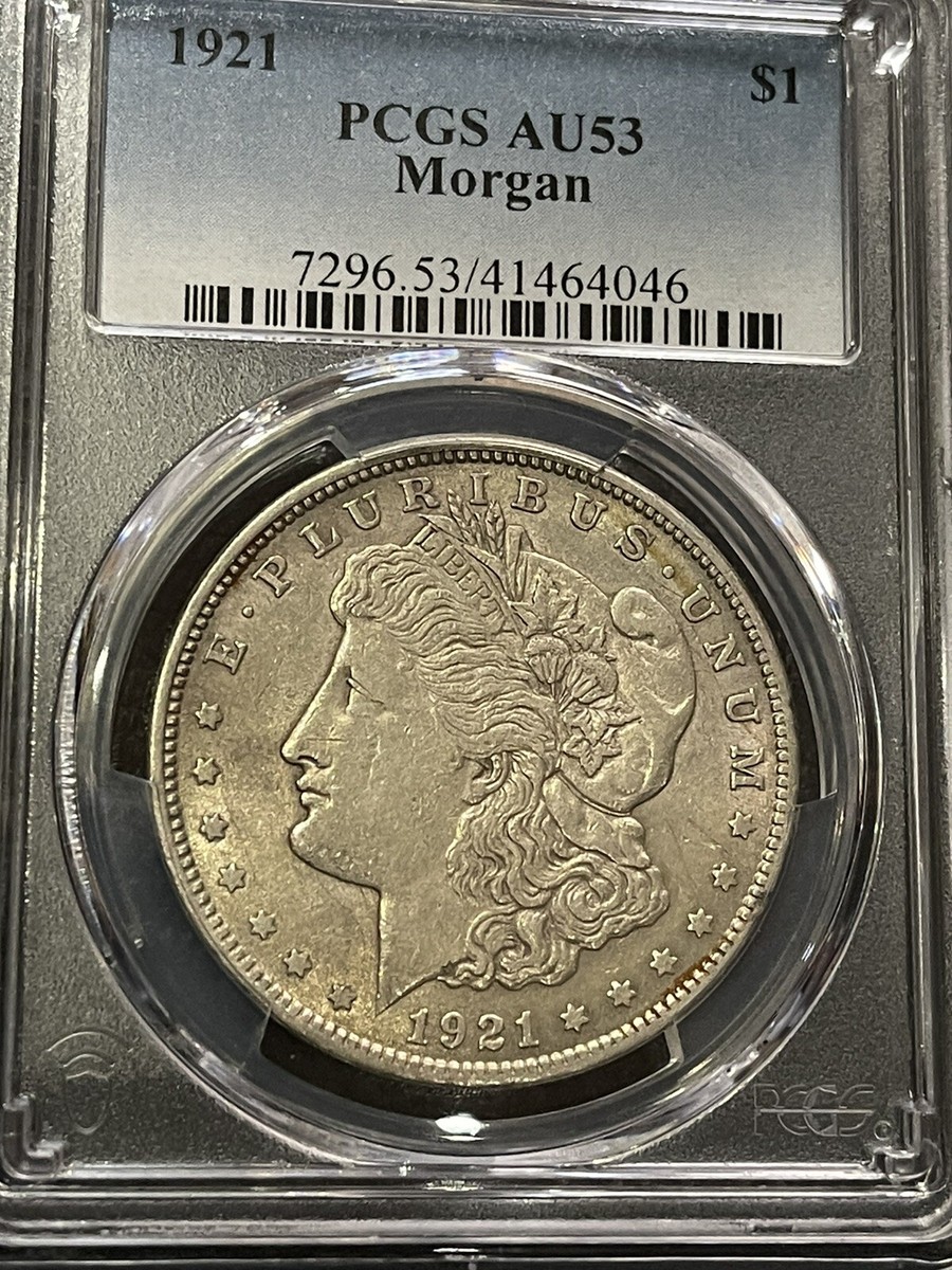 1921 Morgan Silver Dollar, PCGS AU 53 !! Light gold Hue