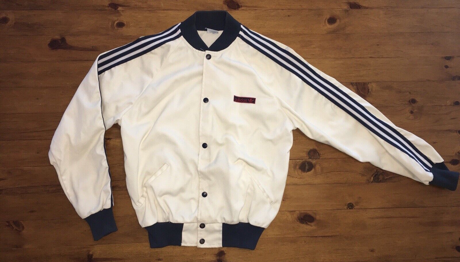 Vintage 70s 80s Full Three Stripes Adidas Track Jacket Trefoil Snaps Run DMC