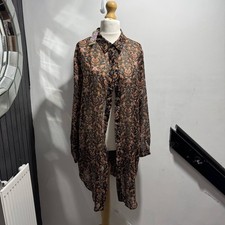 Boohoo Paisley Longline Shirt Dress Brown Black UK 20 Button Front New With Tags