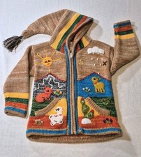 Peruvian Kids Hooded Full-Zip Cardigan Sz 4 Embroidered Duck Rabbit Wearable Art