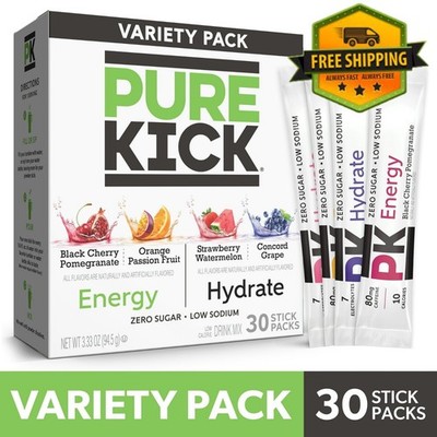 Pure Kick Energy Hydration Drink Mix Variety Pack 30 Sugar Free Electrolyte