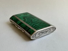 Antique Art deco Italian 800 Silver Malachite Enamel Cigarette Case Engraved