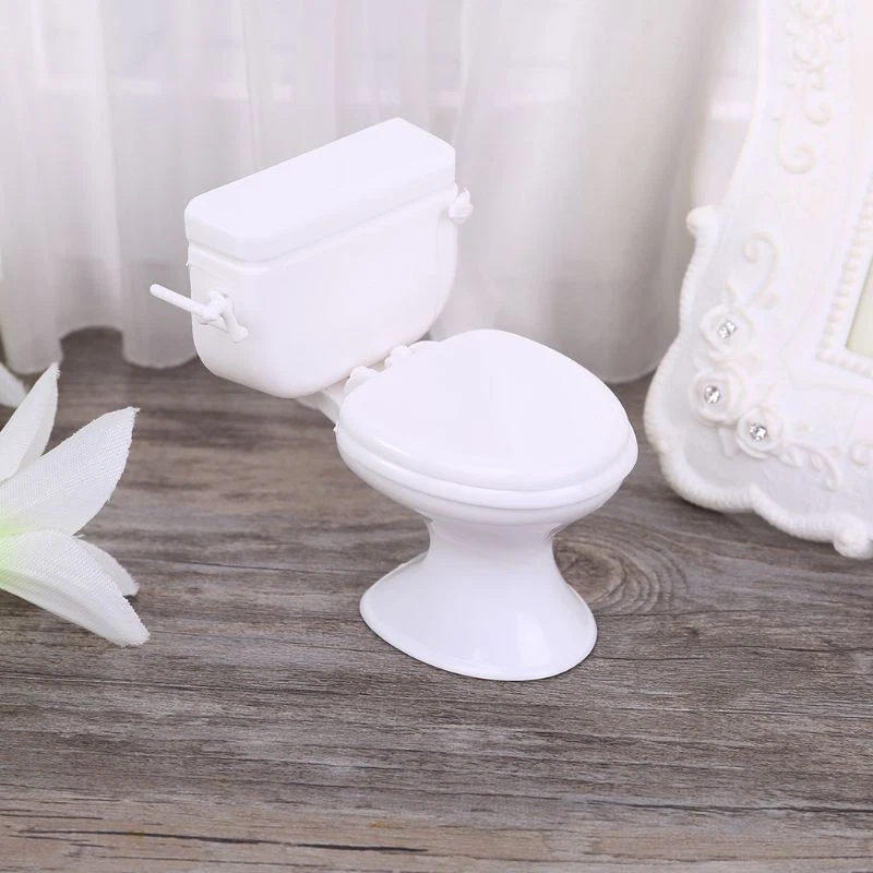 Dollhouse Miniature Furniture Vintage Bathroom Model White Toilet Baby Pretend - Image 3 of 4