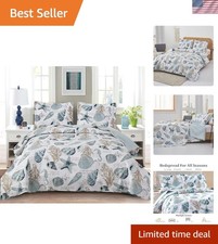 Summer Beach Bedspreads Set Seashell Conch Coverlet Sets Full/Queen Size,3Pcs Li