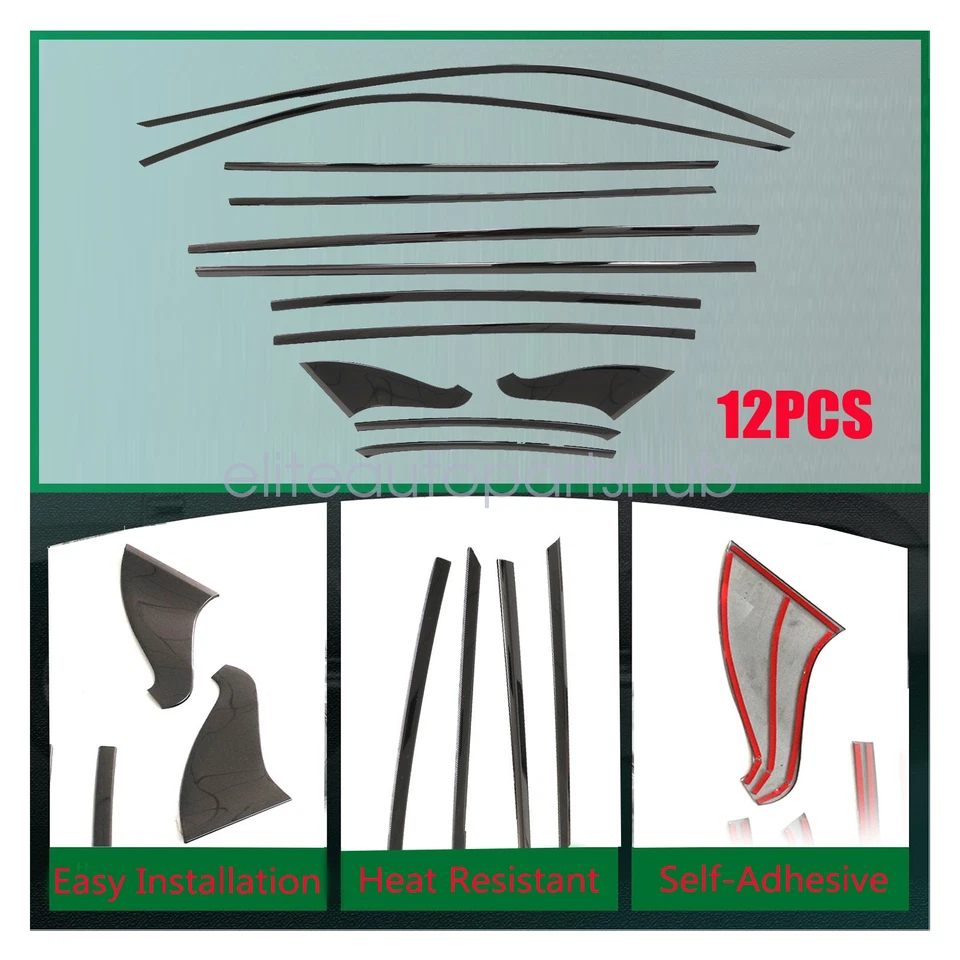 Kit de molduras de tira de ventana de coche de acero negro brillante 12x para Infiniti Q50 2014-23 Foto 4 de 4