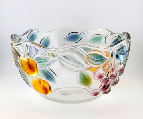 VTG Mikasa Garden Harvest Heavy Glass Bowl 3D Embossed Fruit Design Scalloped