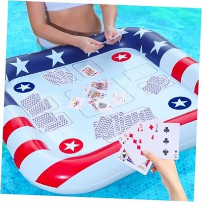 American Flag Inflatable Pool Game Table with Waterproof Playing Cards Set, 