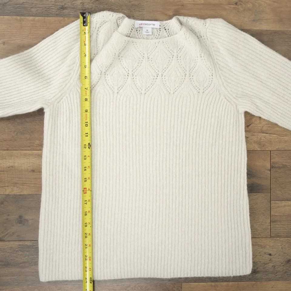 Suéter acanalado Liz Claiborne para mujer M crema manga larga con patrón de tejido Foto 4 de 4