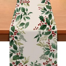 Christmas Table Runner 13x72 Inch Winter Holiday Greenery Red Berries