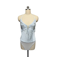 Free People Intimately Bodysuit Womens Large Ice Blue Halter Lace Mesh Thong