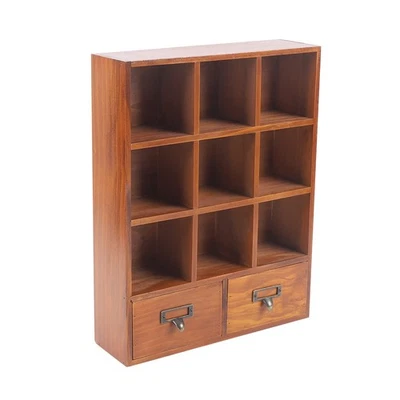 9 Cube Storage Shelf Vintage Organizer Small Item Display Cabinet With 2 Drawers