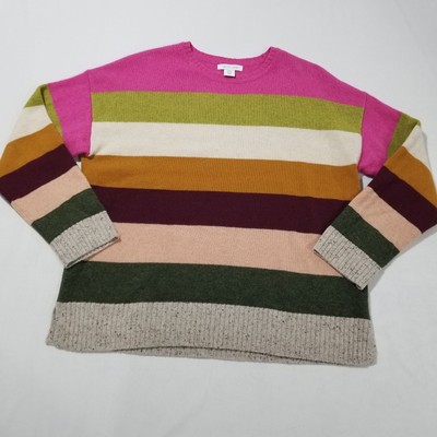 Tabitha Webb Sweater Medium Lambs Wool Crew Neck Pullover Striped Multicolor