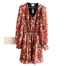 AURA Red Floral V-Neck Maxi Dress S Boho Cottagecore Fairy Nature Long Sleeve