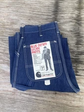 NEW NOS VINTAGE 70s CARHARTT BLUE DENIM WORK PANTS JEANS 80W 29x34 USA UNION