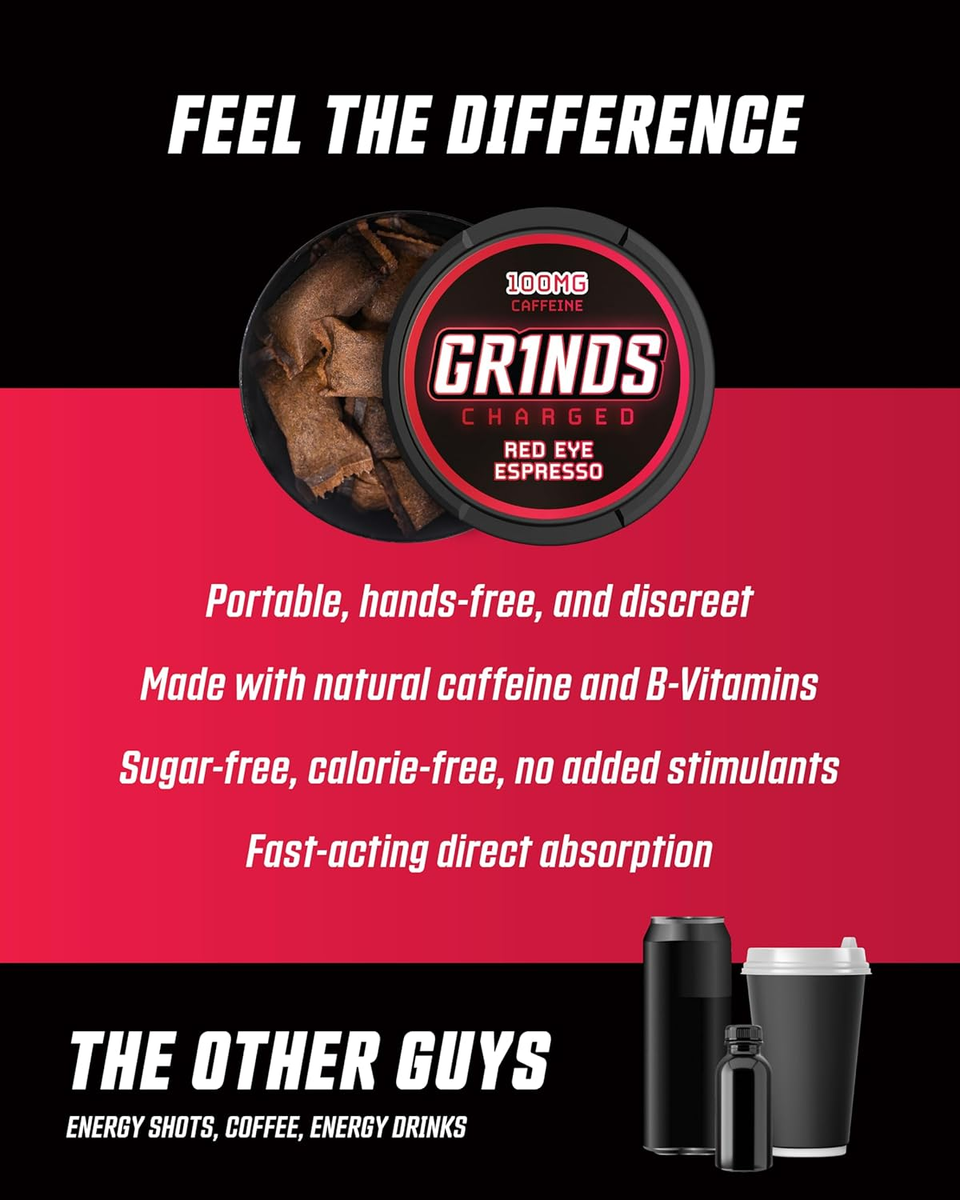 Grinds Coffee Pouches | Tobacco Free, Nicotine Free Healthy Alternative | 3  Cans