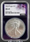 2024 $1 American Silver Eagle 1oz .999 Coin NGC MS 69 Purple Core Slab