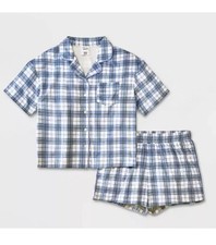    Art Class Blue Plaid PJ Shirt And Shorts Set - Girl's L 10/12   