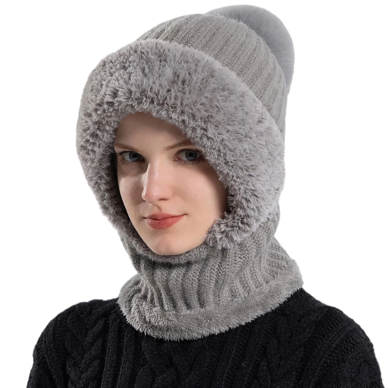 Winter Knit Beanie Hats Piece Fleece Lined Knit Balaclavas Circle Scarf Set S...