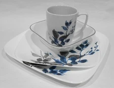 NIB 17-pc Corelle KYOTO NIGHT Dinnerware Set *Blue Japanese Watercolor Leaves