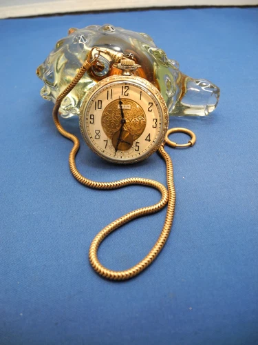 VINTAGE Elgin Model 3 pocket watch, 12S,17 jewels,1925,GF,AMERICAN EAGLE,+CHAIN