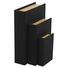  Linen Fabric Decorative Box Faux Storage Book Book 11.95", 9.15", 6.45"H Black