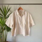 Magaschoni Beige Short Sleeve Gauzy Organic Cotton Collared Popover Top Size XL